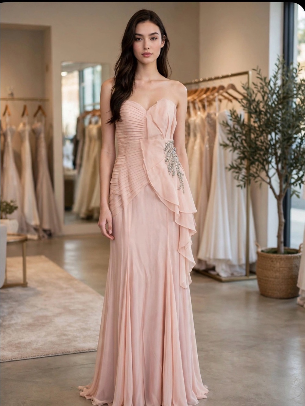 Jovani Strapless Blush Pink Ruffled Evening Gown